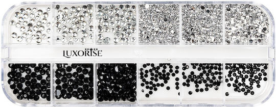 Luxorise Nail Art Nail Rhinestones Disco Black White 12 Designs