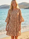 Sommer Midi Damenkleid mit Rüschen Beiges
