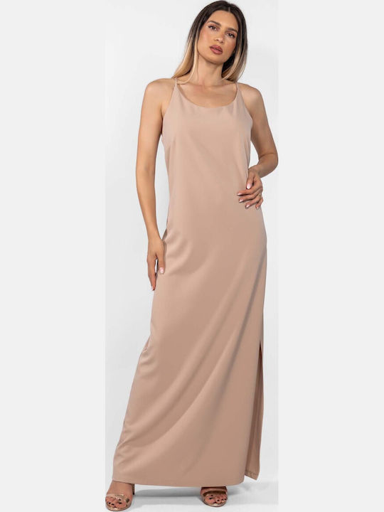 Summer Maxi Dress for Wedding / Christening Open Back Beige