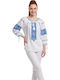 Bluza Damă Bumbac Mânecă Lungă Alb/Portocaliu