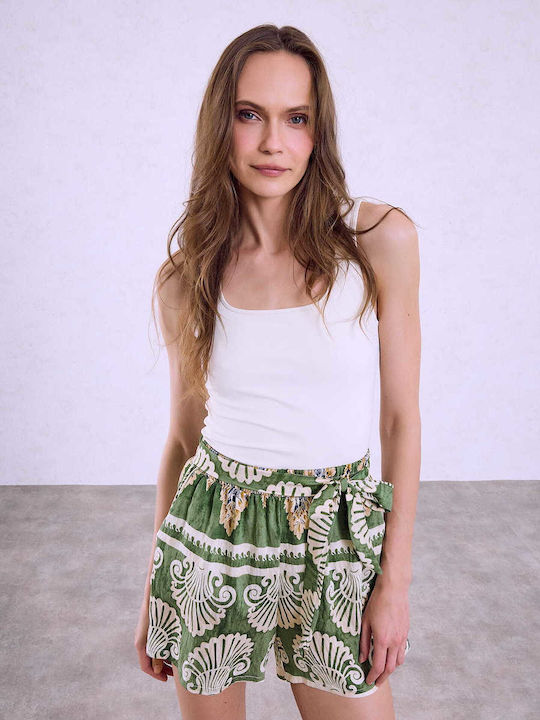 Celestino Women's Printed Viscose Shorts Khaki