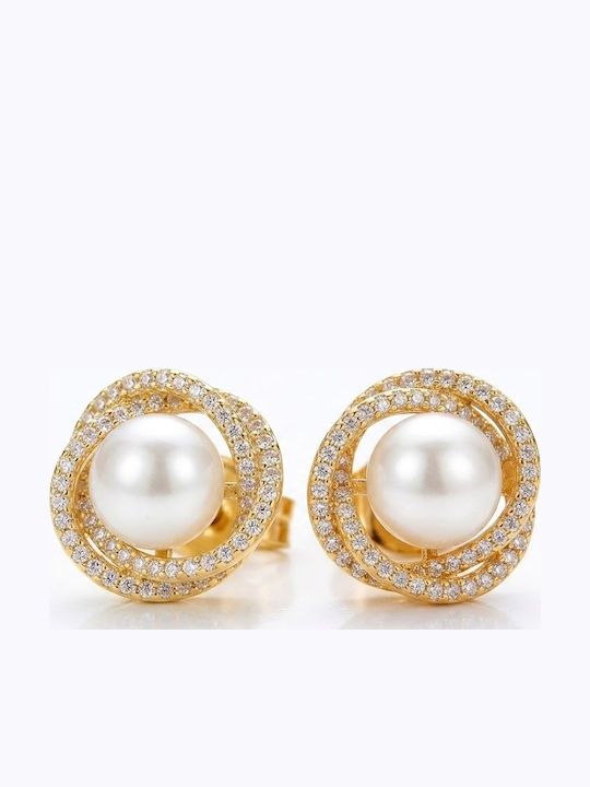 Gold Plated Steel Earrings with Stones and Pearls