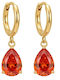 Poco Loco Gold Plated Steel Hoop Earrings with Red Stones