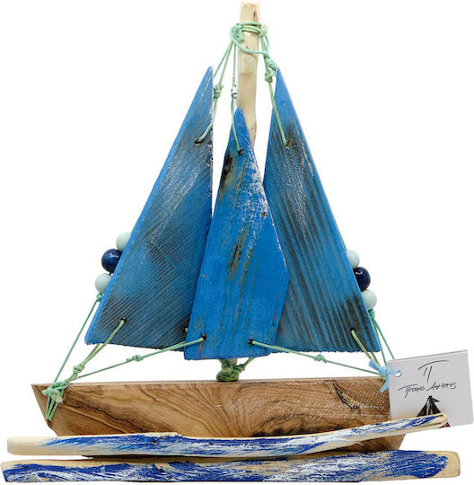 Piteros Wooden Ship 3 Colored Canvas Gold Details A09 Light Blue 20x20x4