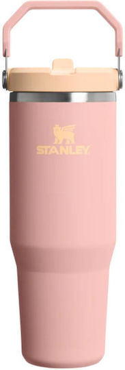 Stanley Iceflow Flip Handled Tumbler Thermos Stainless Steel BPA Free 890ml Peach Rose with Straw and Handle