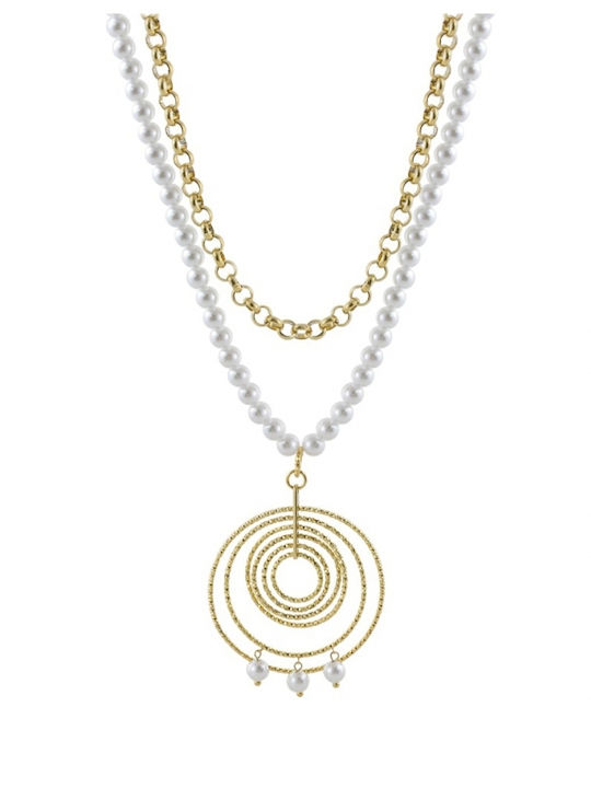 Oxette Necklaces Double from Gold Plated Steel with Pearls