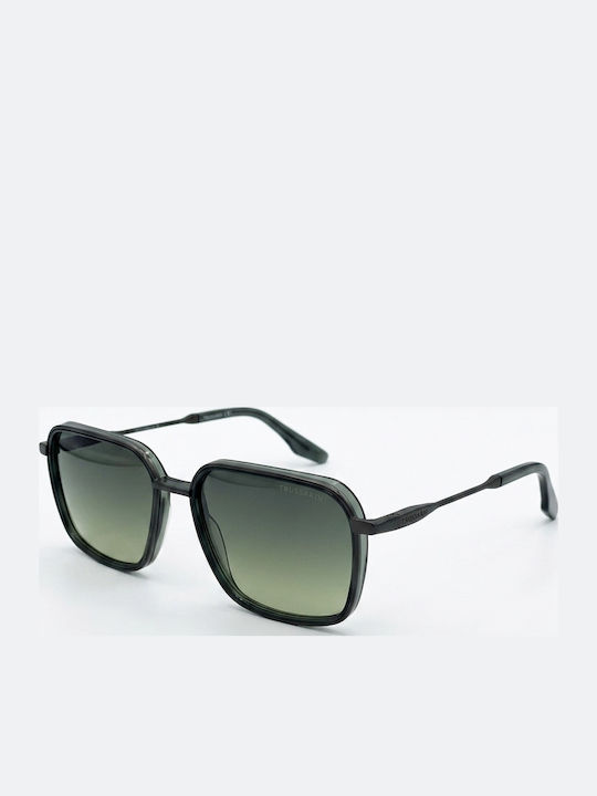 Trussardi Unisex Sunglasses with Grey Horn-Rimmed Frame and Grey Gradient Lens