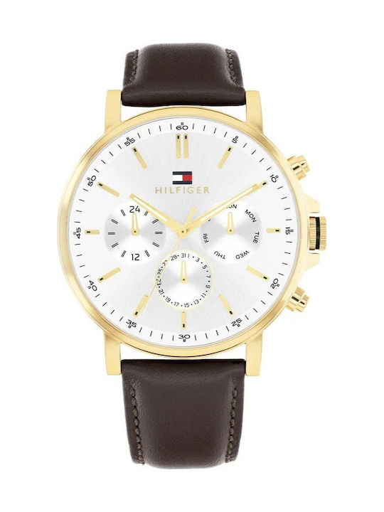 Tommy Hilfiger Tyson Мъжки Часовник 44mm На Батерия с Кафява Кожена Каишка