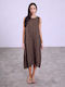 Celestino Rochie de Damă Midi Animal Print Loose Fit Maro