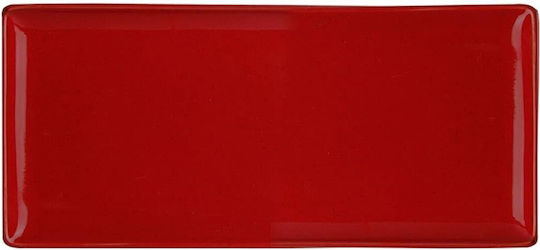 Porland Servierplatte Rechteckig aus Porzellan Rote 16x35cm