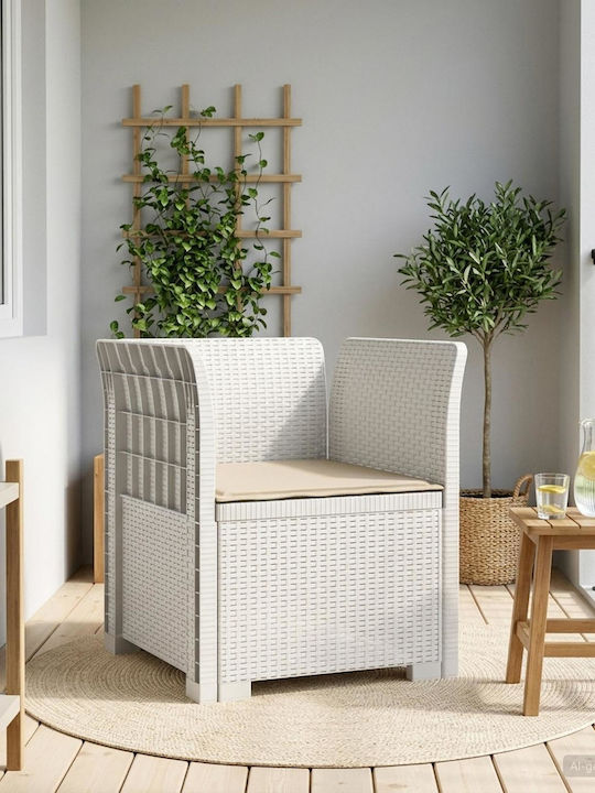 Outdoor Rattan Armchair White With Cushion 68x62cm