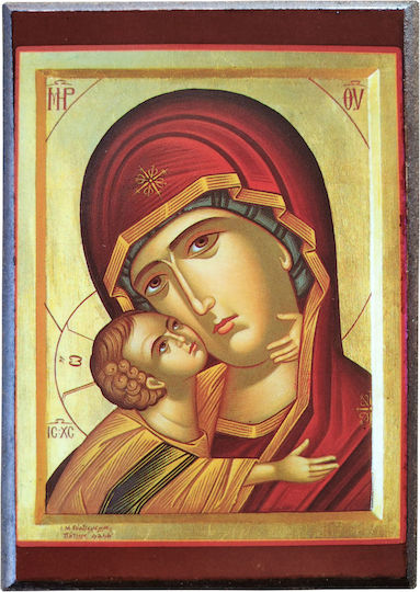 Pannaia Christo Glykofilousa Protomíro Eikóna Kórniza Katigoría Papier Krn No 00 Diáthesi 6,5cm x 9,5cm Eikóna Xyló MDF S&K Byzantinische Heiligenikonen