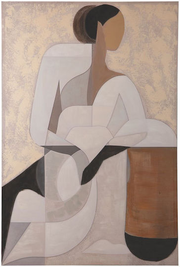 Panou Pânză Figură Feminină Albă Albastru Închis Maro 80x3.5x120cm-812-20102