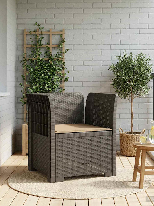 Outdoor Rattan Armchair with Cushion 68x62cm