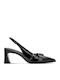 Leder Pumps mit Spitze Zehe Mit Mittelhohem Absatz Schwarz