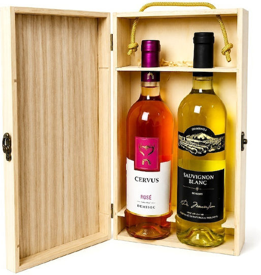 Premium Package 2 Wines In A Wooden Box Engraved Manor Illustration