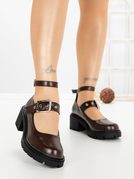 Pumps mit Mittelhohem Braun Absatz