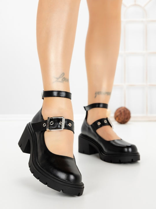 Leather Heels with Medium Heel Black