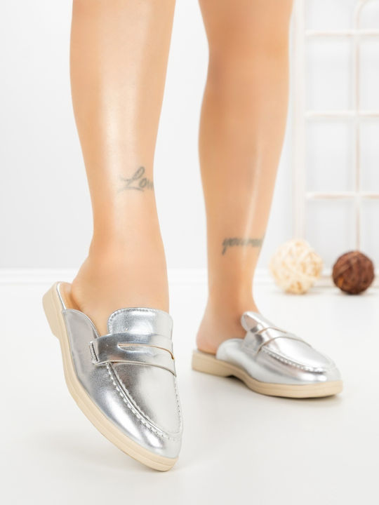 Flat Mules σε Ασημί Χρώμα