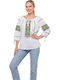 Bluza Damă Bumbac Mânecă Lungă Alb/Portocaliu