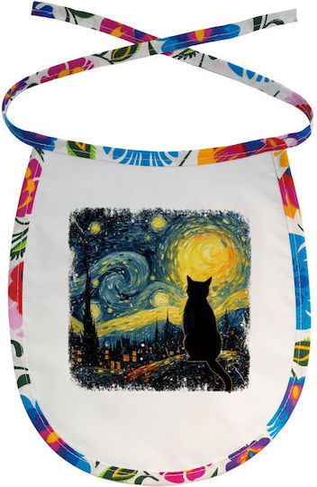 Koupakoupa Starry Night Cat Waterproof Baby Bib Made of 100% Cotton with Lace Band Colored