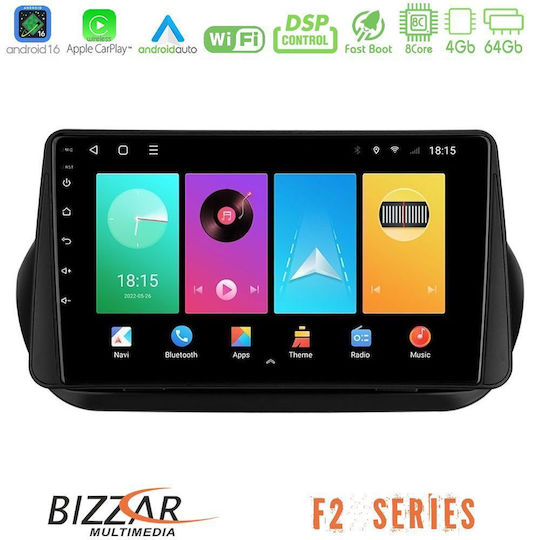 Bizzar Ηχοσύστημα Αυτοκινήτου για Peugeot Bipper Fiat Fiorino / Qubo Citroen Nemo (Bluetooth/USB/WiFi/GPS/Apple-Carplay/Android-Auto) με Οθόνη Αφής 10"