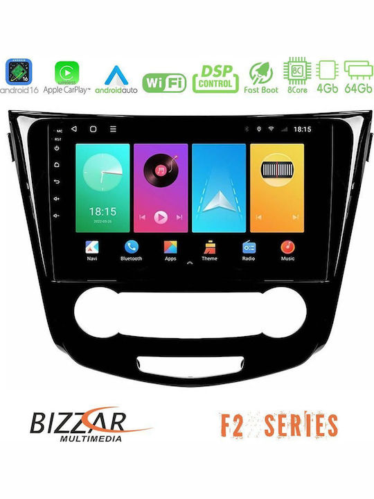 Bizzar Auto-Audiosystem für Nissan Qashqai / X-Trail mit A/C (Bluetooth/USB/Eingebautes Wi-Fi / 3G/GPS/Apple CarPlay/Android Auto) mit Touchscreen 10"