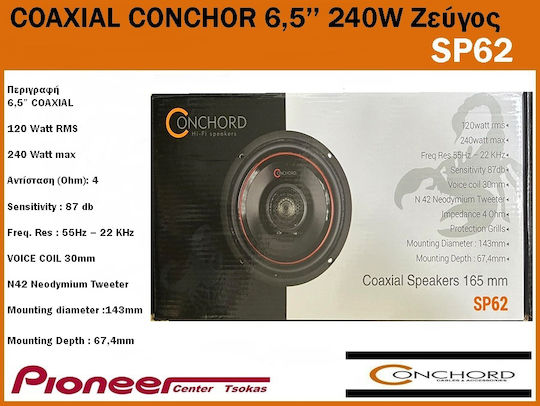 Conchord SP 62 Car Speakers Coaxial 6.5" Set with 120W RMS 2 Way