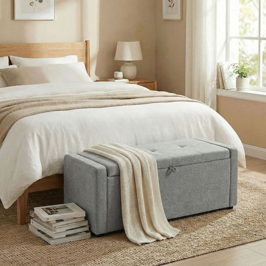 Footstool with Storage Space Upholstered with Fabric Light Grey