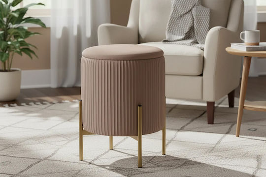 Living Room Collapsible Stool with Storage Space Upholstered with Fabric Capuccino 30x30x42cm