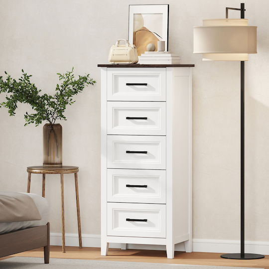 Chest of Drawers Wooden with 5 Drawers White 45x35x106cm