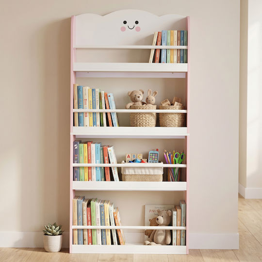Bibliotecă de perete din lemn roz