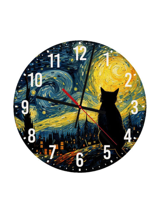 Koupakoupa Παιδικό Ρολόι Τοίχου Starry Night Cat Ξύλινο 30εκ.