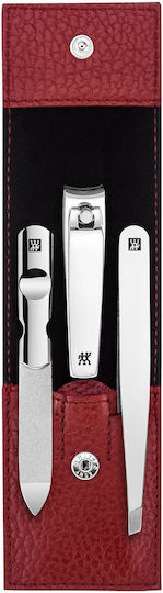 Set manichiură 3 piese husă din piele clești Red Zwilling Classic Inox