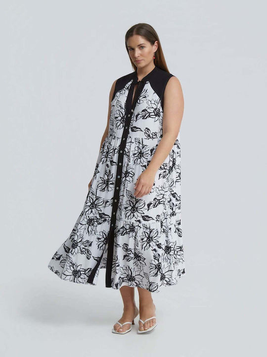 Rochie Maxi De Vară Pentru Femei Cu Model Floral Print 8501.7238 Alb Negru