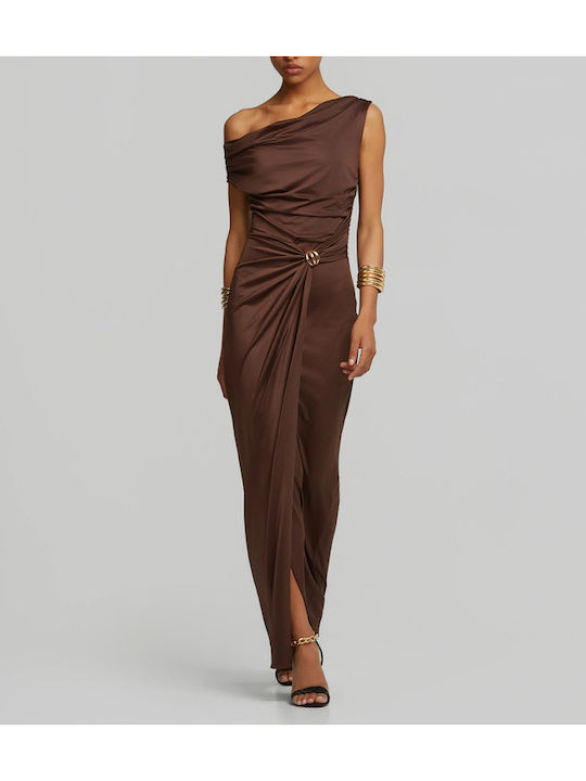Lynne Sommer Maxi Satin Braunes Damenkleid