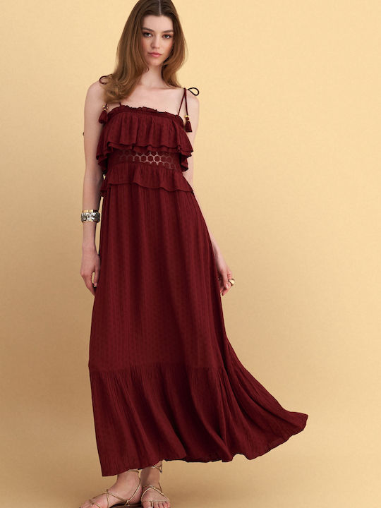 attrattivo Summer Maxi Dress with Ruffles Red 9...