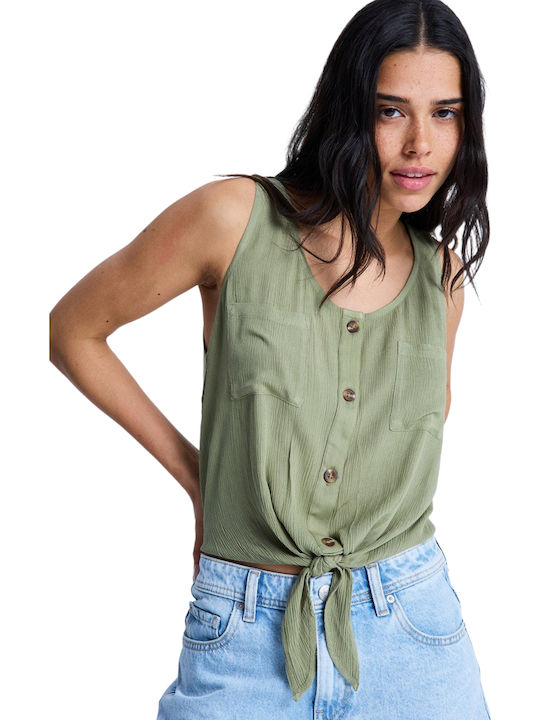 Tropical Long Sleeve Women's Shirt Oil Green
