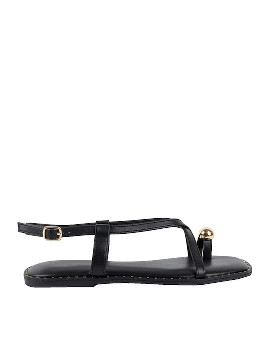 Bodoros Flache Damen Sandalen Schwarz