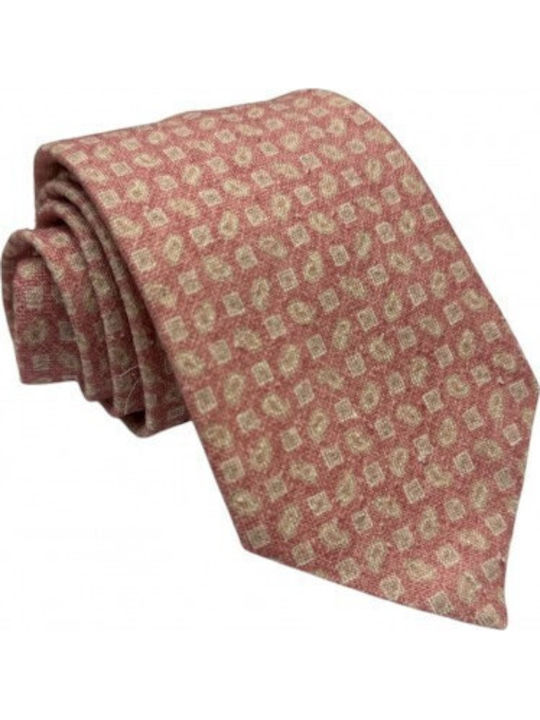 Silk Cotton Tie Sapio Apple Puce Beige Pattern 8cm
