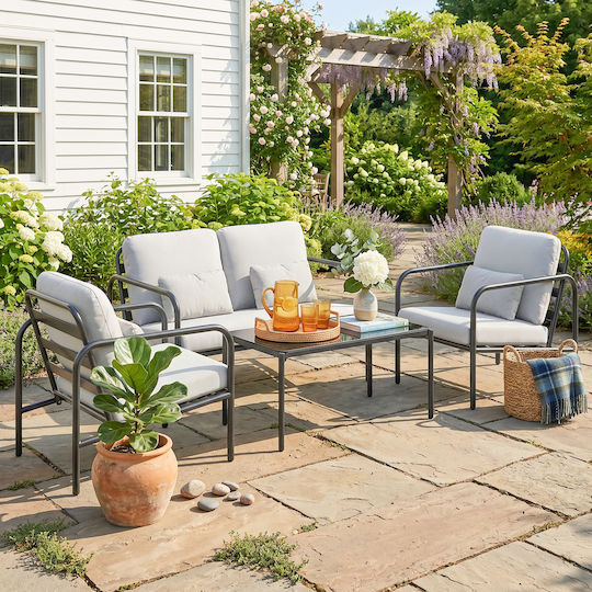 Outsunny Garten- und Outdoor-Möbelsets Wohnzimmer Typsatz 4 Stück Offenes Grau mit Kissen