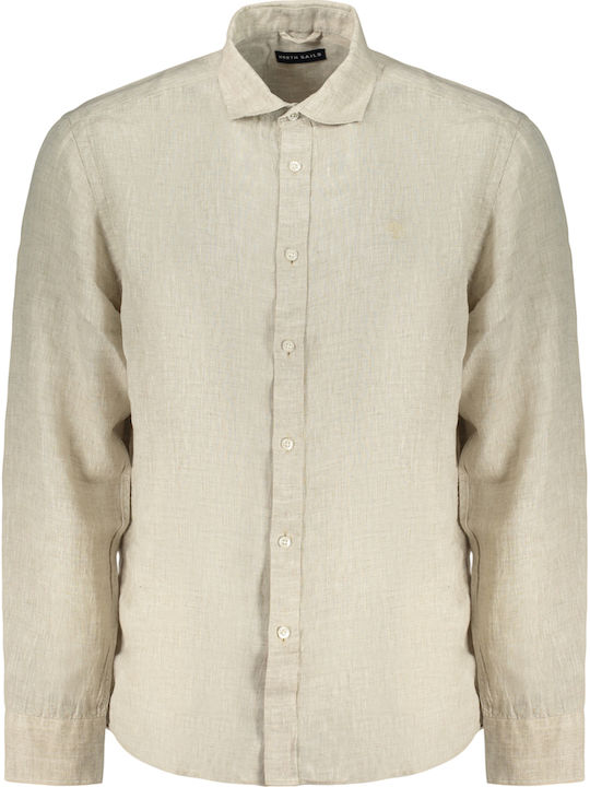 North Sails Shirt Μακρυμάνικo Λινό Πουκάμισο Beige