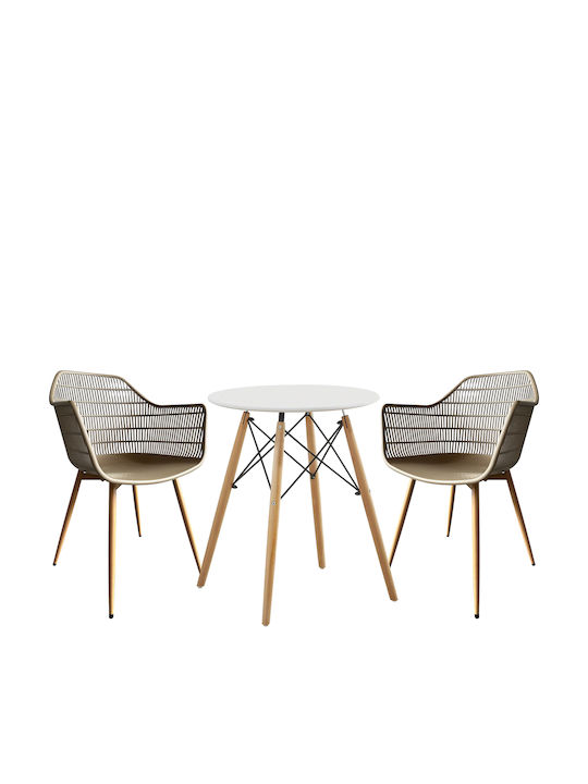 Raptor Dining Room Set with 2 Chairs 60x60cm