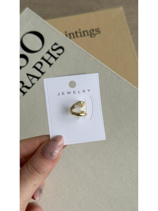 Steel Gold Plated Cuff Earrings with Grey Stones