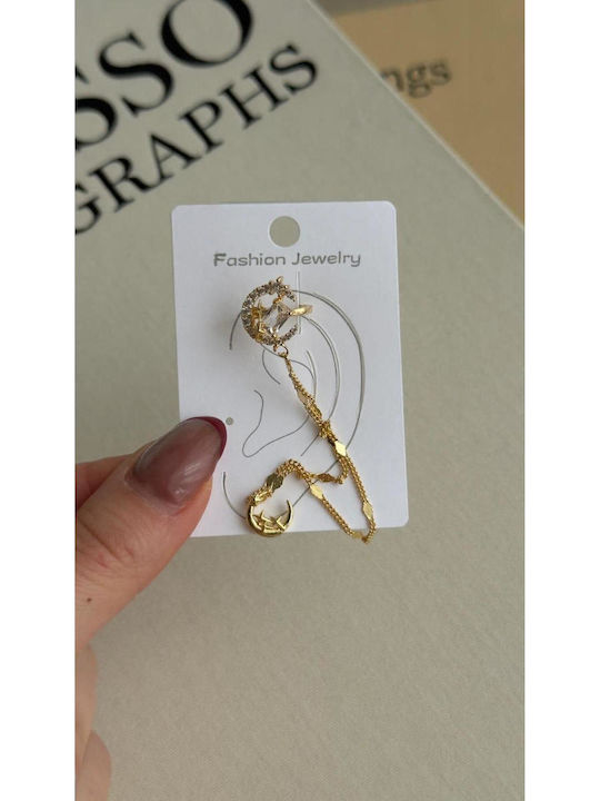 Cuff Earrings Made of Gold Plated Steel with St...