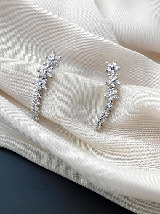 Earrings Ear Climbers Gold Plated with Grey Stones