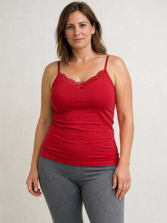 Cotton Red Women's Tank Top with Spaghetti Strap