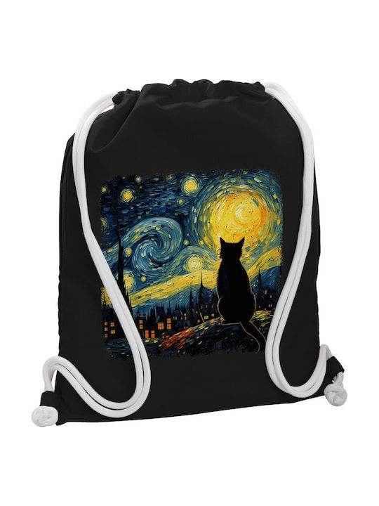 Koupakoupa Starry Night Cat Παιδική Τσάντα Πλάτης Μαύρη 48x40εκ.