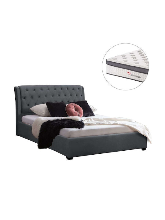 Doppelbett Mit Samt Grau Mit Lattenrost & Matra...