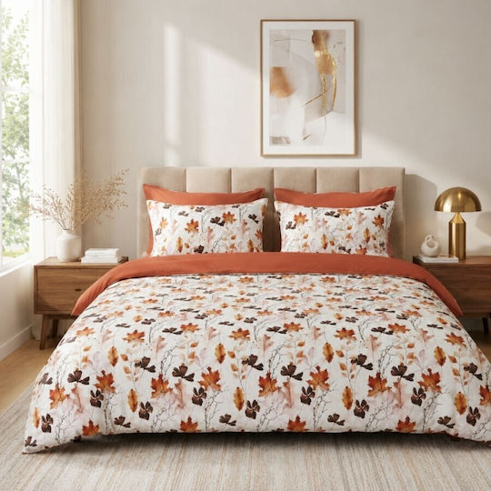 Pucioasa Set Huse Pentru Pilote 200x230cm Dublu Cu 2 Fețe De Pernă Și 1 Cearșaf Portocaliu